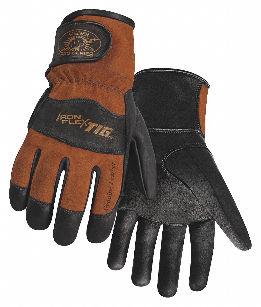 PRO-SÉRIE, GANTS TIG IRONFLEX, G, MARRON/NOIR, MANCHETTE ÉLASTIQUE EN CUIR DE CHEVREAU, CUIR