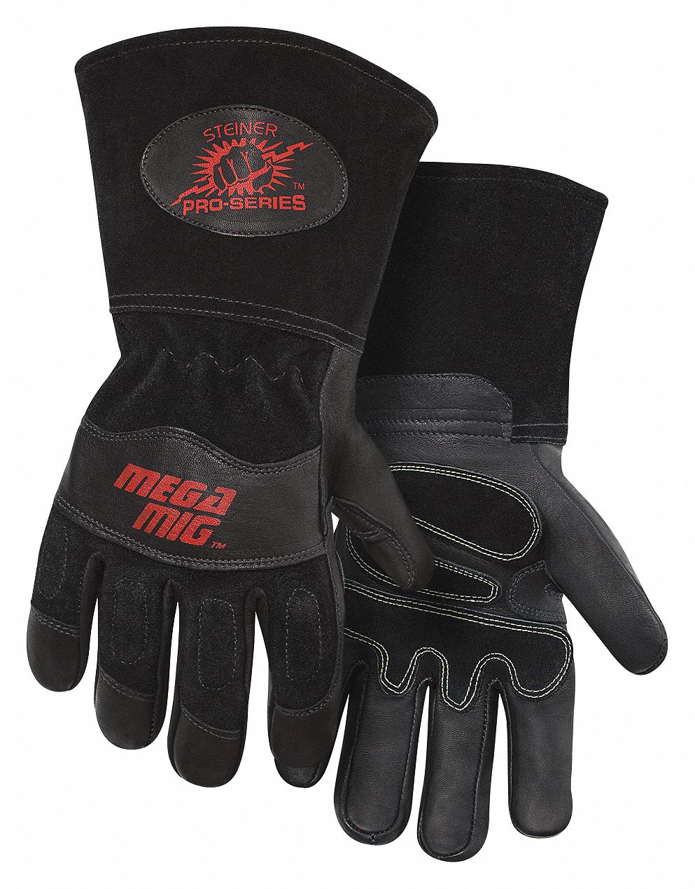 GANTS DE SOUDAGE MIG, MANCHETTE LONGUE, G, POUCE AILÉ, MANCHETTE DE GANTELET, CUIR DE VACHE NOIR