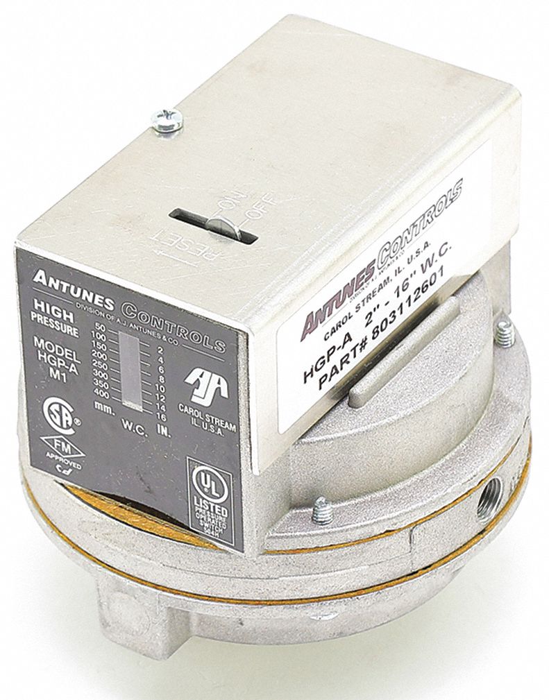 Pressure Switch, 2" to 16",  Fits Brand Antunes Controls,  For Use With Mfr. Model Number HGP-A