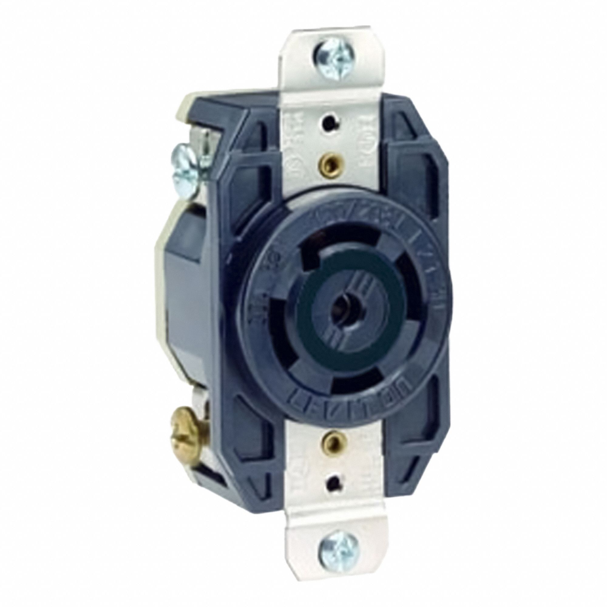 Flush Mounting Lock Receptacle: L23-30R, 30 A, 347/600V AC, Black, 4 Poles, Shrouded