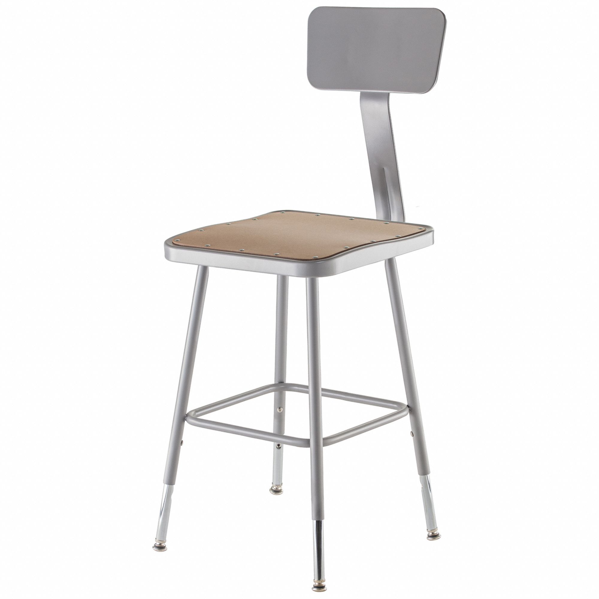 Square Stool: 32 in Overall Ht, 14 in Seat Wd, Drilled Leg Inserts, Gray