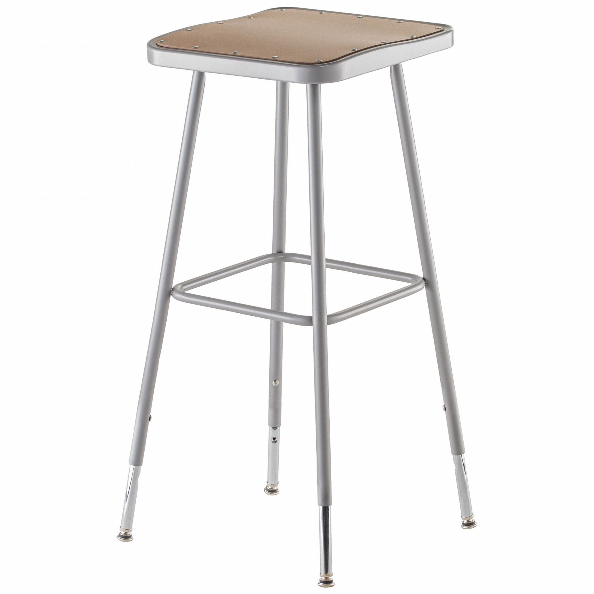Square Stool: 30 in Overall Ht, 16 1/2 in Seat Wd, Drilled Leg Inserts, Gray