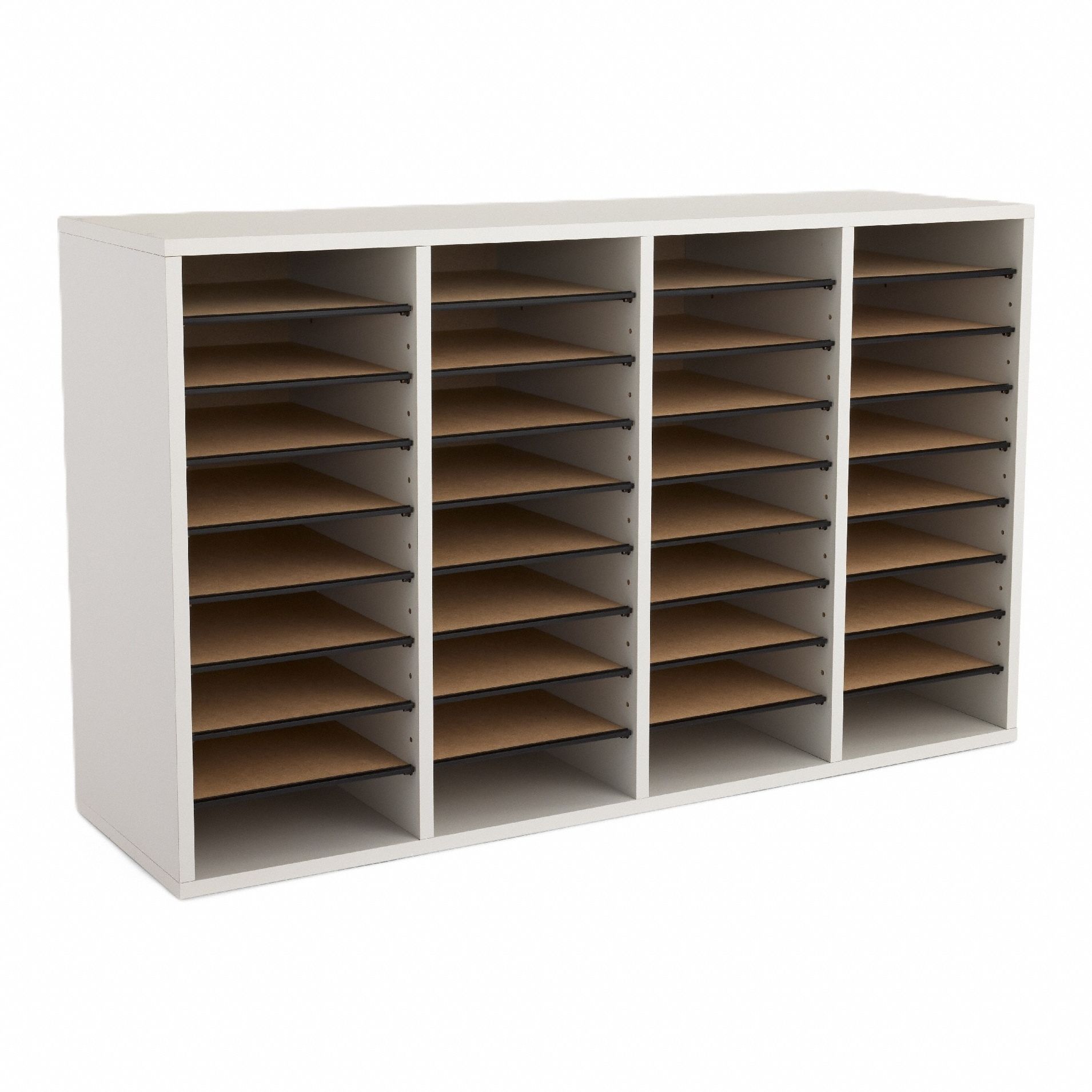 Literature Organizer: Gray, 36 Compartments, Includes Label Holders, 11 3/4 in Overall Dp