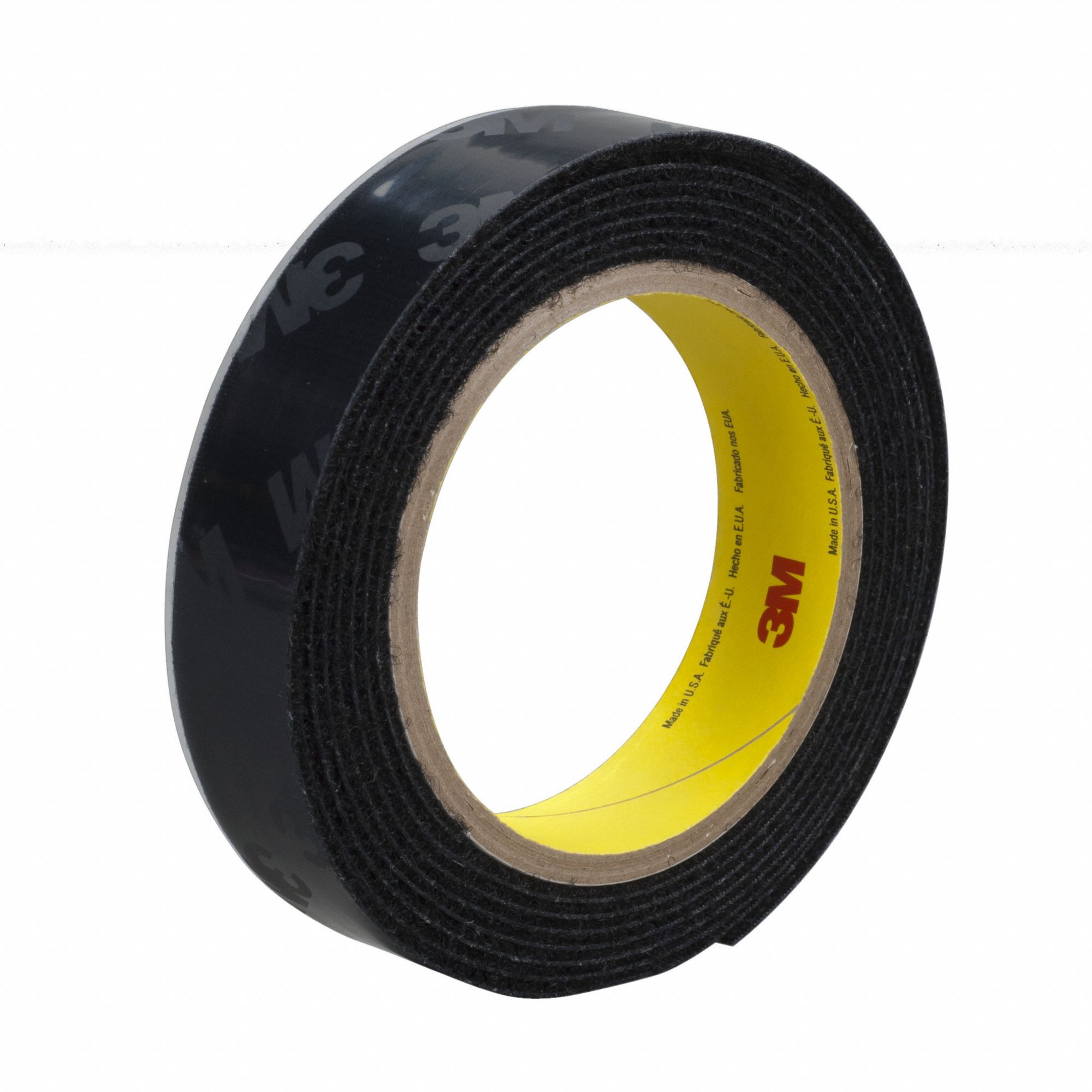 Hook-and-Loop Fastener: Roll, Black, Loop, 1 in Overall Wd, 150 ft Overall Lg, Adhesive, Rubber