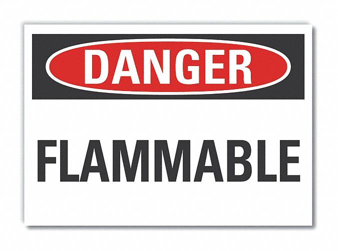  Flammable Material Danger Label: Polyester, Adhesive Sign Mounting, 5 in x 7 in Nominal Sign Size