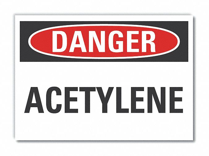  Acetylene Danger Label: Polyester, Adhesive Sign Mounting, 10 in x 14 in Nominal Sign Size