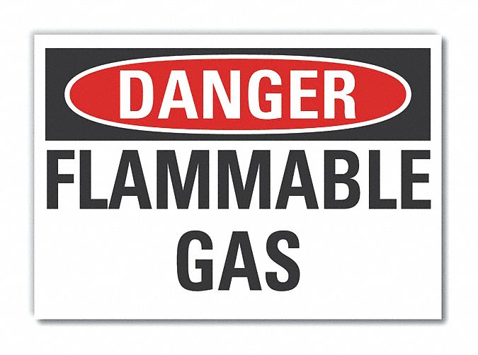  Flammable Gas Danger Label: Polyester, Adhesive Sign Mounting, 10 in x 14 in Nominal Sign Size