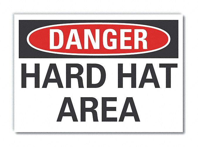  Hard Hat Danger Label: Polyester, Adhesive Sign Mounting, 10 in x 14 in Nominal Sign Size, Danger