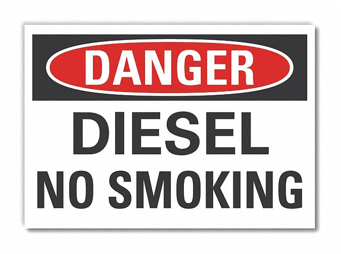  Diesel Danger Label: Polyester, Adhesive Sign Mounting, 3 1/2 in x 5 in Nominal Sign Size, Danger