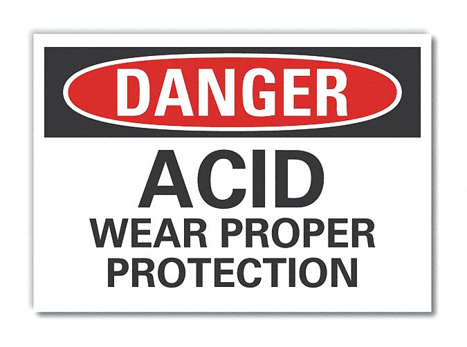  Acid Danger Label: Polyester, Adhesive Sign Mounting, 3 1/2 in x 5 in Nominal Sign Size