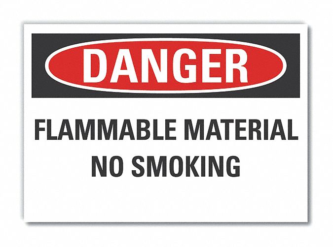  Flammable Material Danger Label: Polyester, Adhesive Sign Mounting, 5 in x 7 in Nominal Sign Size