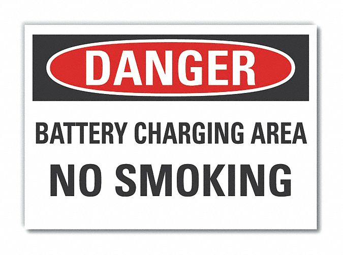  Battery Charging Danger Label: Polyester, Adhesive Sign Mounting, 10 in x 14 in Nominal Sign Size