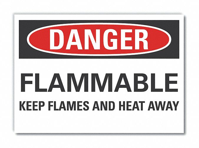  Flammable Material Danger Label: Polyester, Adhesive Sign Mounting, 5 in x 7 in Nominal Sign Size