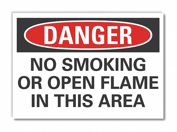  No Smoking Danger Label: Polyester, Adhesive Sign Mounting, 10 in x 14 in Nominal Sign Size