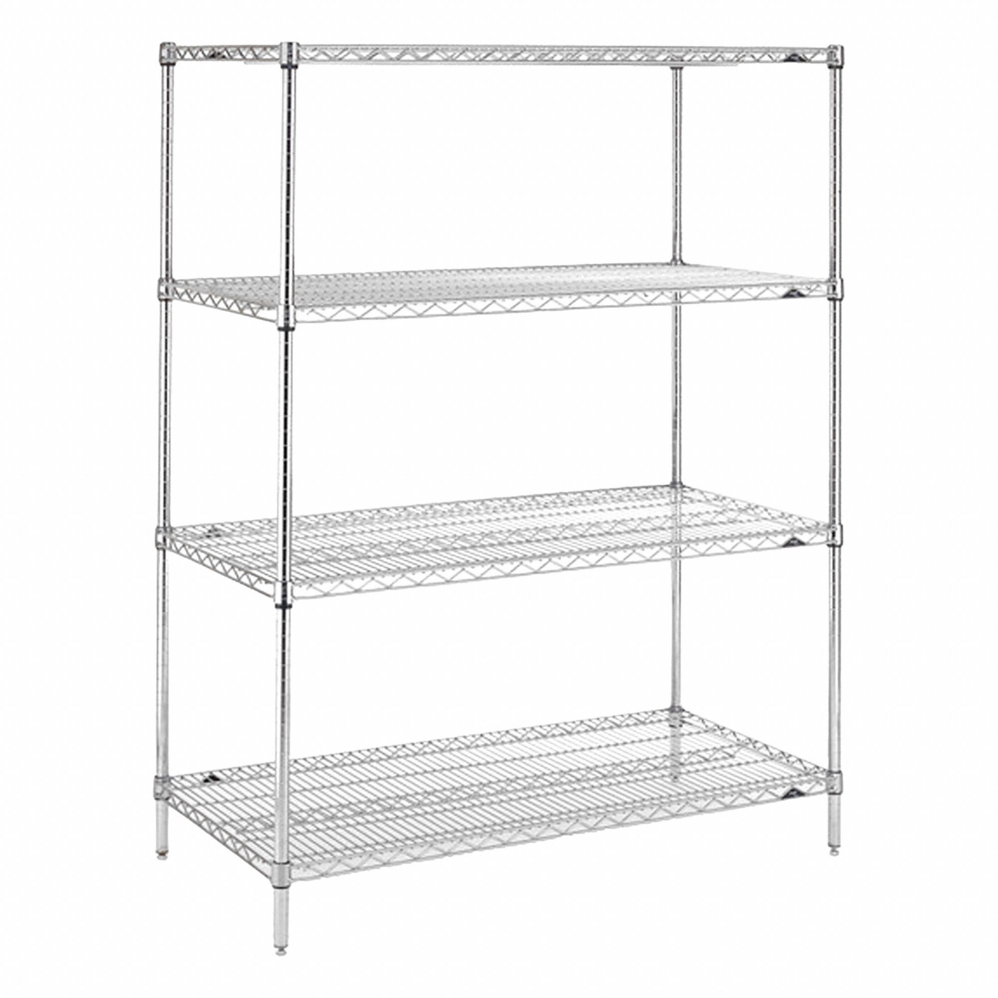 Wire Shelving Unit: Starter, 36 in x 18 in, 63 in Overall Ht, 4 Shelves, Split Sleeve, Dry