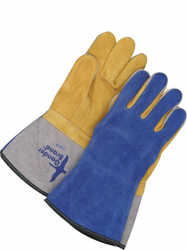 Welding Gloves: Straight Thumb, Gauntlet Cuff, Premium, Blue Cowhide, One Size Glove Size, 1 PR