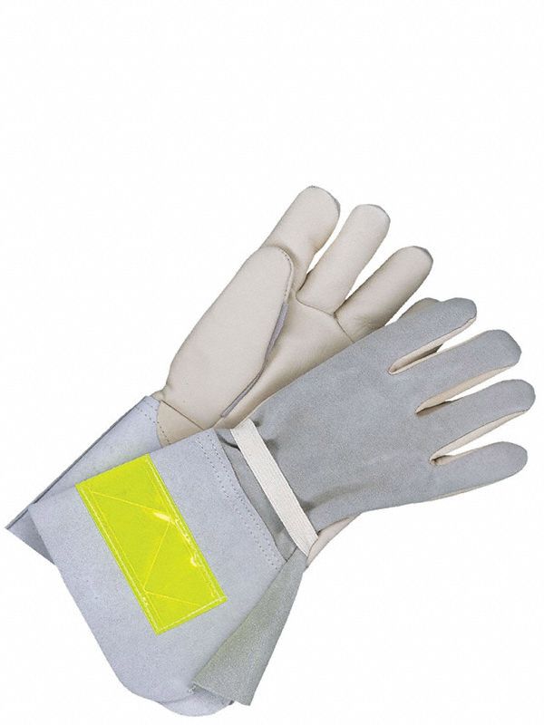 Welding Gloves: Straight Thumb, Gauntlet Cuff, Premium, Gray Cowhide, L Glove Size, 1 PR