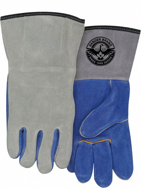 Welding Gloves: Straight Thumb, Gauntlet Cuff, Premium, Gray Cowhide, One Size Glove Size, 1 PR