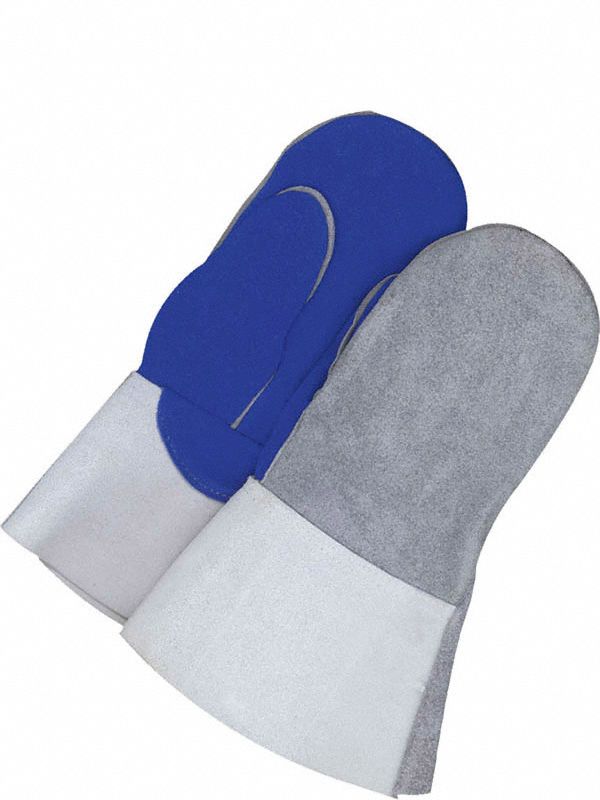 Welding Mitts: Straight Thumb, Gauntlet Cuff, Premium, Gray Cowhide, One Size Glove Size, 1 PR