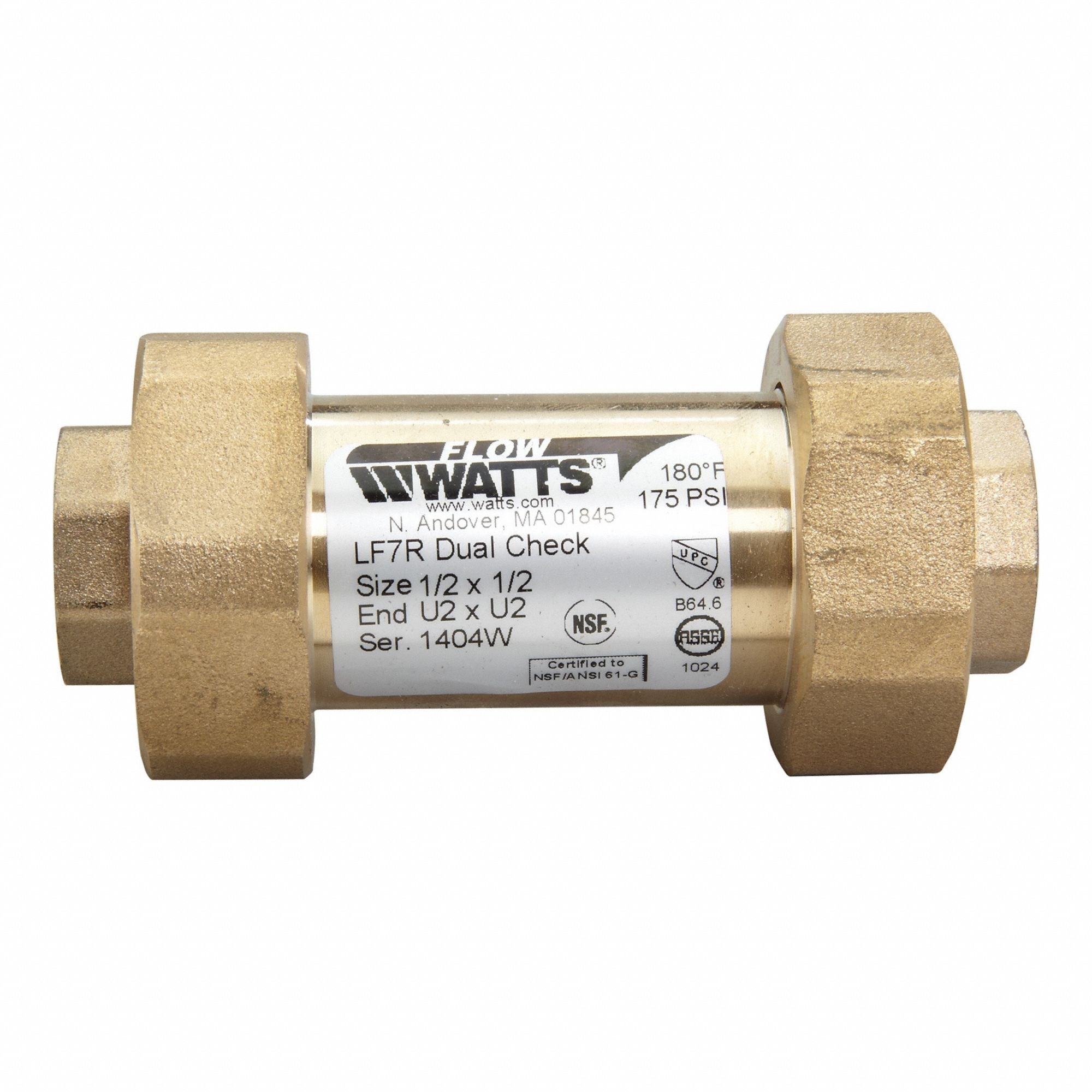 Backflow Preventer: LF7R, 1/2 in Pipe Size, True Union FNPT, 10 gpm Flow Rate, Brass, Plastic