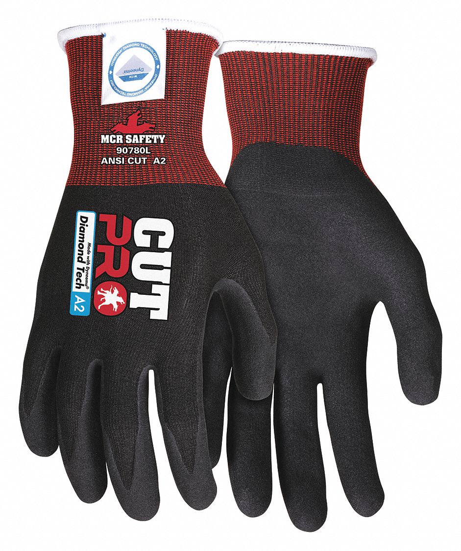 CUT RESISTANT GLOVES, 15 GAUGE, ANSI 3/A9, SIZE XL/10, BLACK/RED, HPPE/FOAM/NITRILE, PAIR