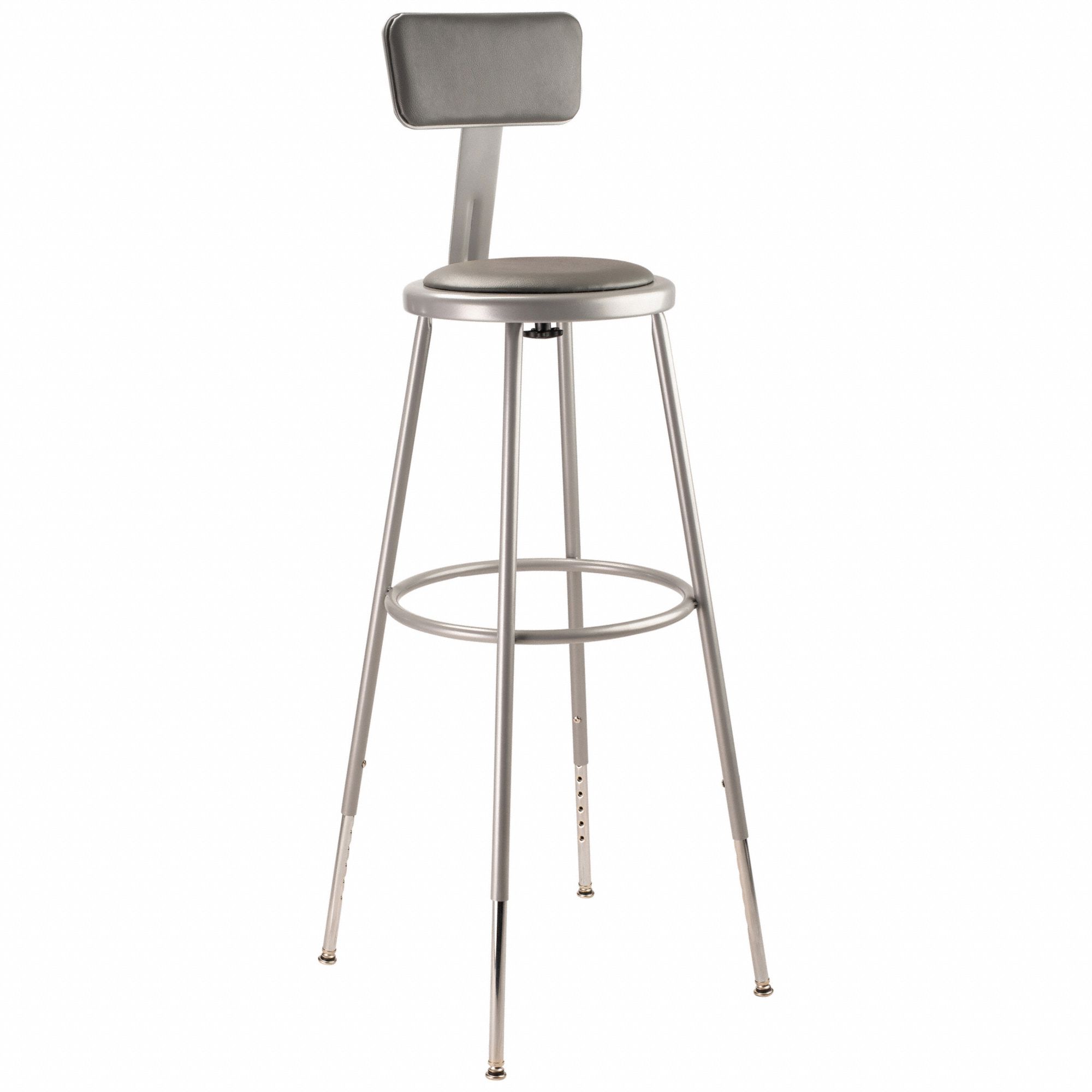 Round Stool: 44 in Overall Ht, Drilled Leg Inserts, 32 in min to 39 in max