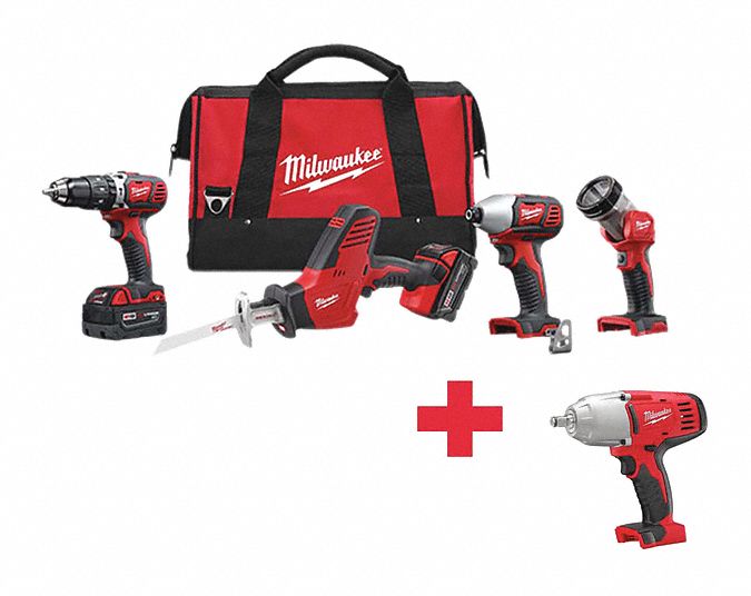 MILWAUKEE, 18 V Volt, 5 Tools, Cordless Combination Kit 643F842695