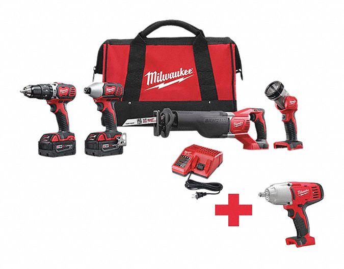 MILWAUKEE, 18 V Volt, 5 Tools, Cordless Combination Kit - 643F86|2696 ...