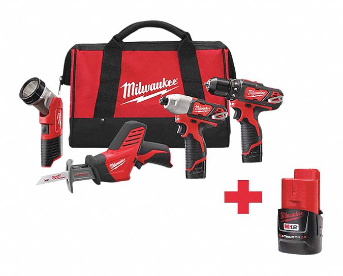 MILWAUKEE, 12 V Volt, 3 Tools, Cordless Combination Kit 643F942498