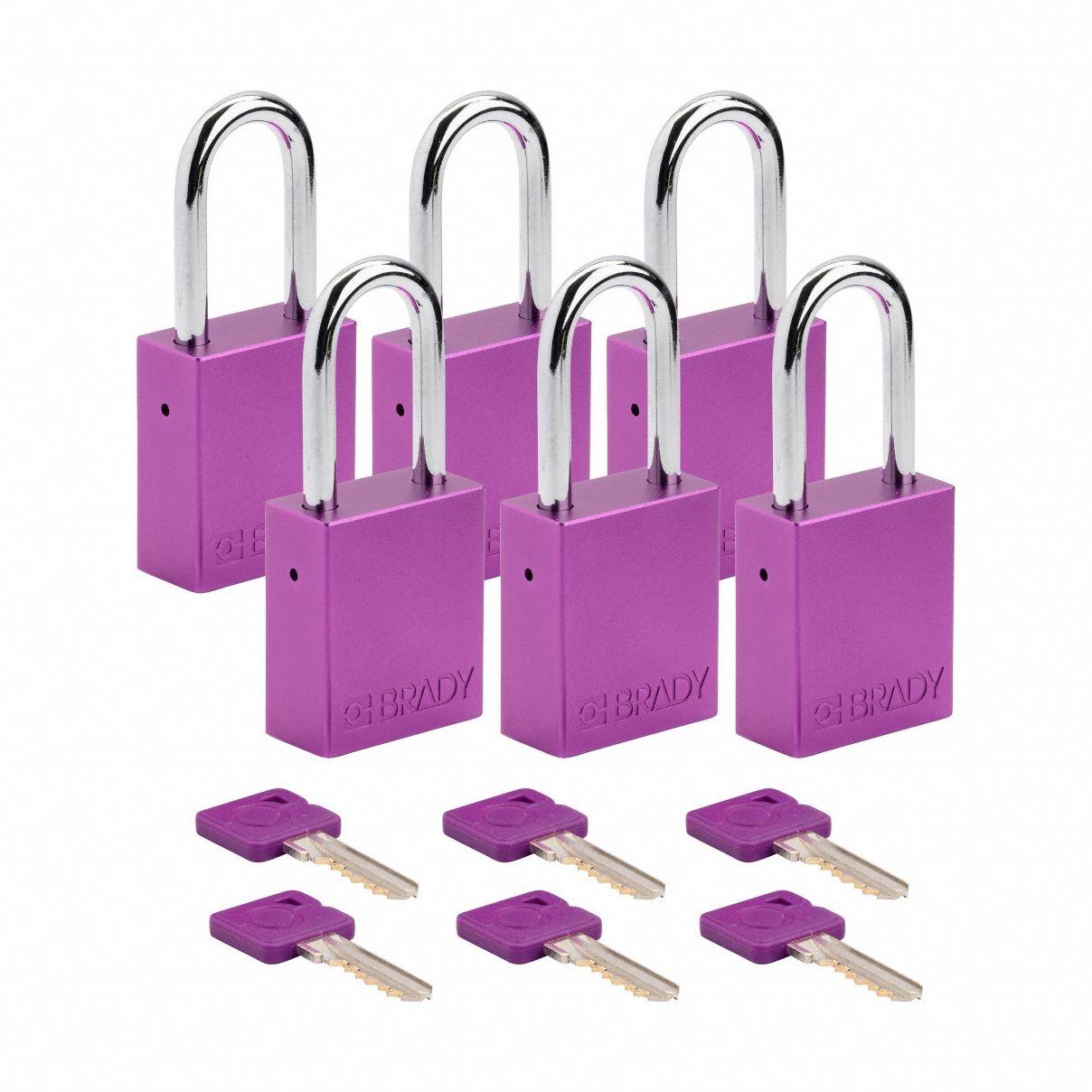 Lockout Padlock: Keyed Alike, Aluminum, Std Body Body Size, Steel, Std, Purple, 6 Pack Size