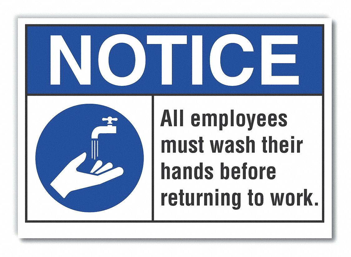 Wash Hands Notice Reflective Label: Reflective Sheeting, Adhesive Sign Mounting, Engineer Grade