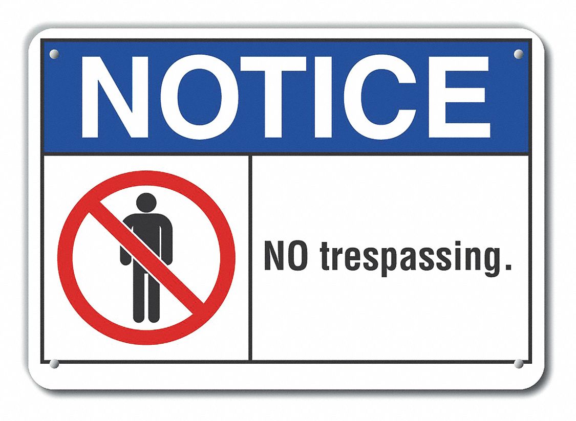 Reflective  No Trespassing Notice Sign: Aluminum, Mounting Holes Sign Mounting, Engineer Grade