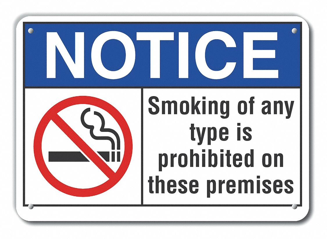 Reflective  No Smoking Notice Sign: Aluminum, Mounting Holes Sign Mounting, Engineer Grade