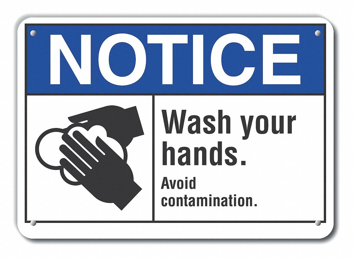 Reflective Wash Hands Notice Sign: Aluminum, Mounting Holes Sign Mounting, Engineer Grade, White