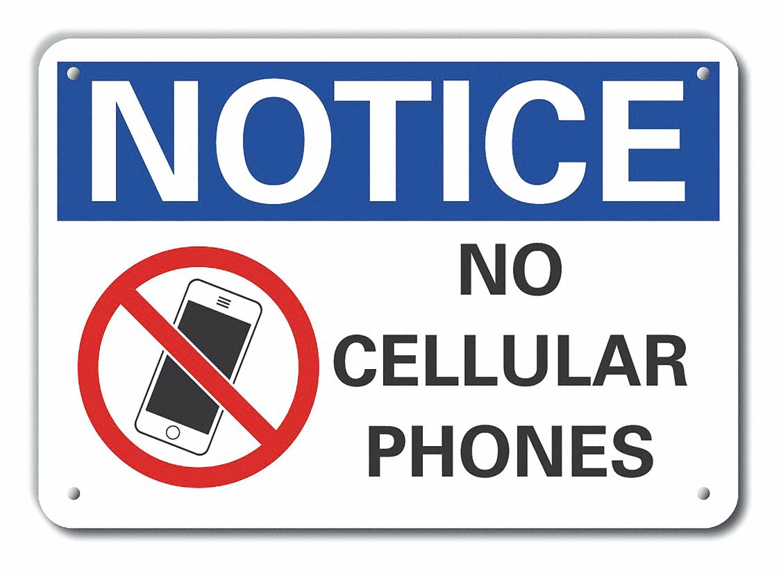 Reflective No Phone Notice Sign: Aluminum, Mounting Holes Sign Mounting, Engineer Grade