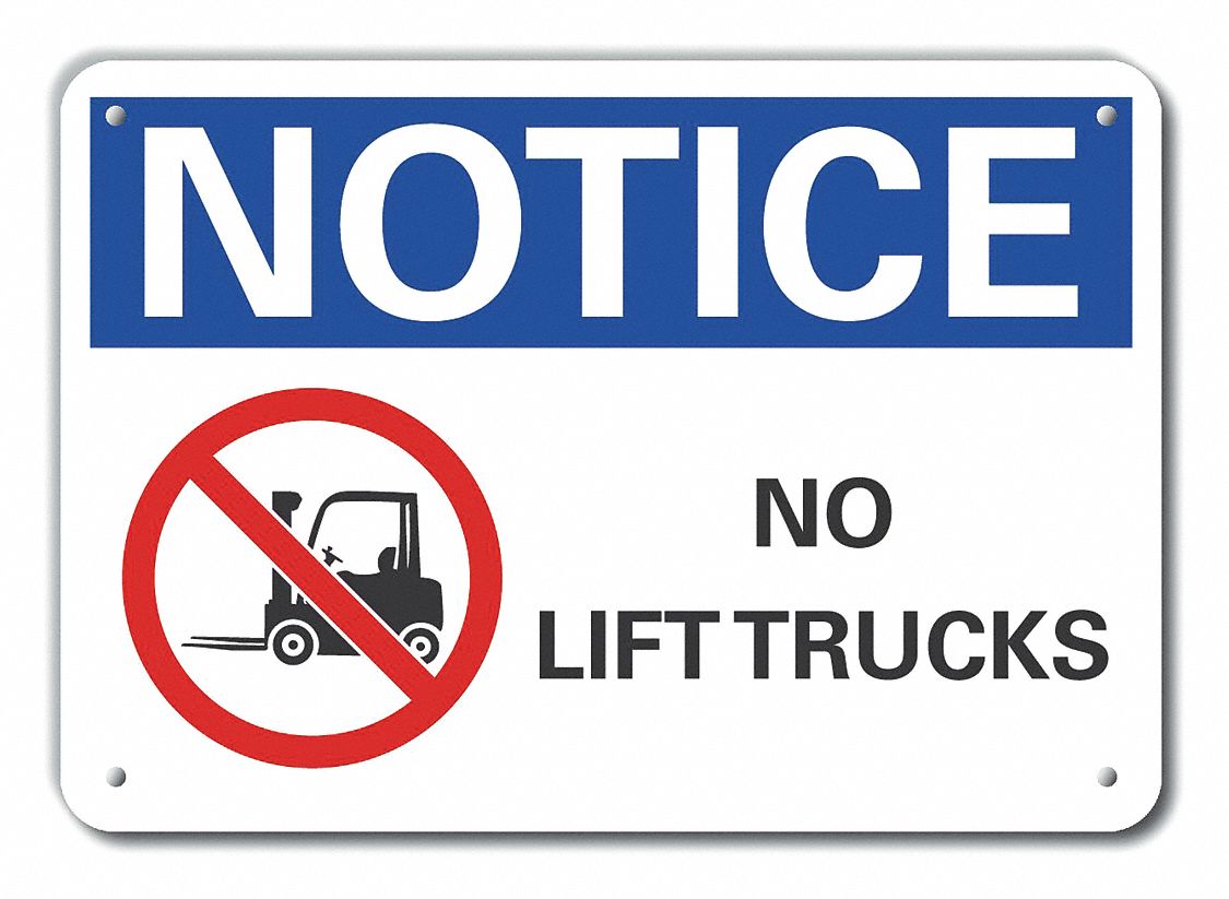 Reflective  Lift Truck Traffic Notice Sign: Aluminum, Mounting Holes Sign Mounting, Engineer Grade