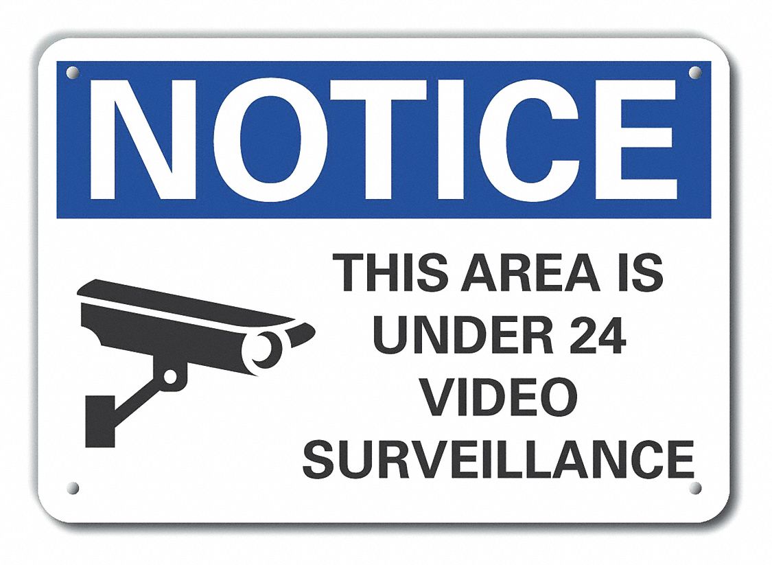 Reflective Surveillance Notice Sign: Aluminum, Mounting Holes Sign Mounting, Engineer Grade