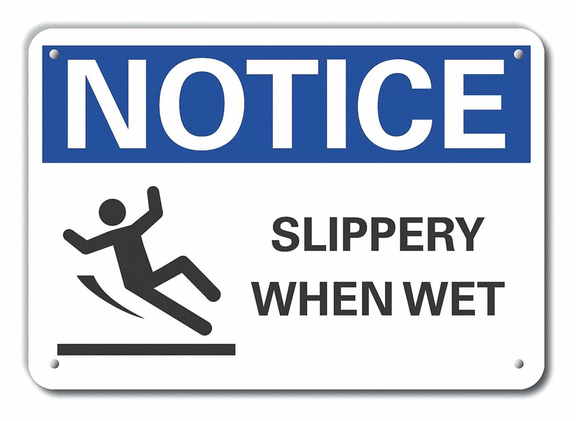 Reflective  Slippery Floor Notice Sign: Aluminum, Mounting Holes Sign Mounting, Engineer Grade