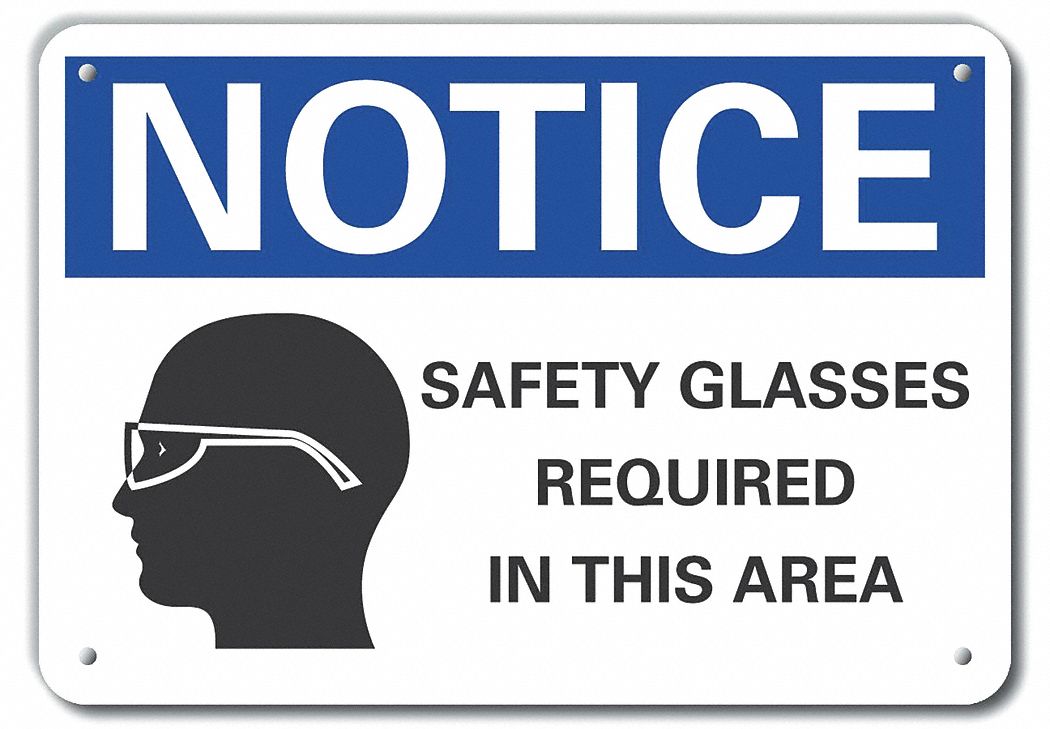 Reflective  Eye  Notice Sign: Aluminum, Mounting Holes Sign Mounting, 7 in x 10 in Nominal Sign Size