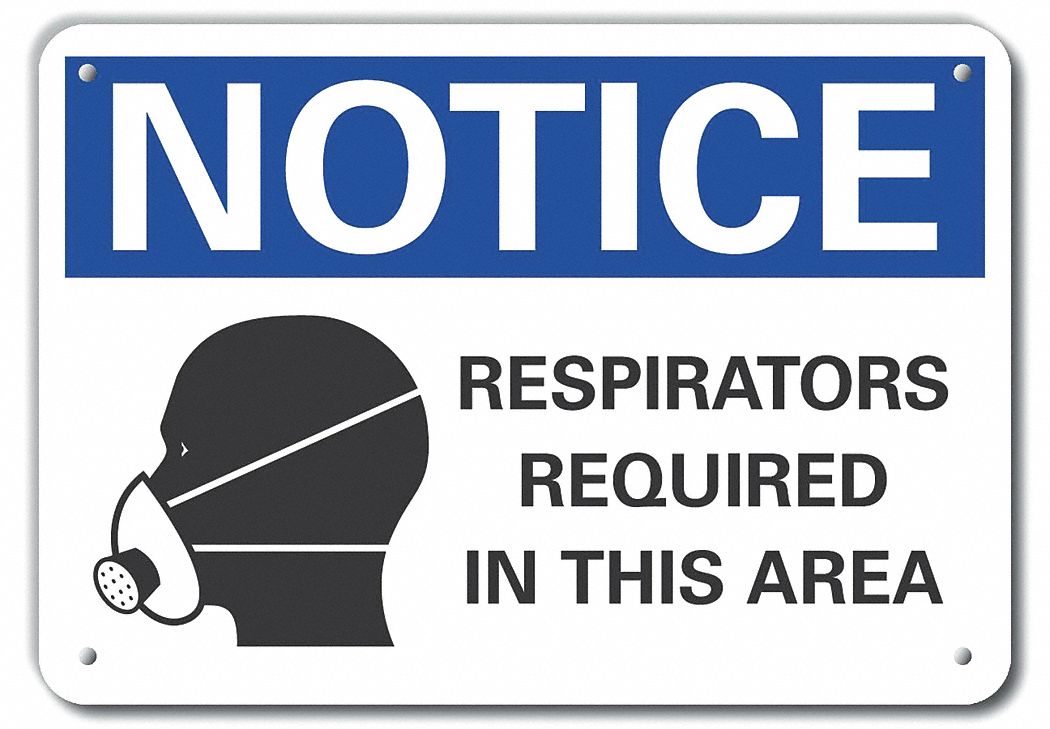 Reflective  Respirator Required Notice Sign: Aluminum, Mounting Holes Sign Mounting, Engineer Grade
