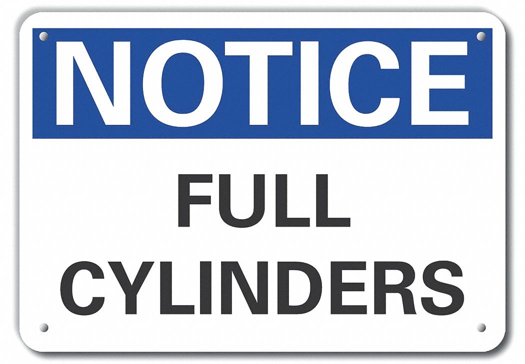 Reflective  Cylinder Handling Notice Sign: Aluminum, Mounting Holes Sign Mounting, Engineer Grade