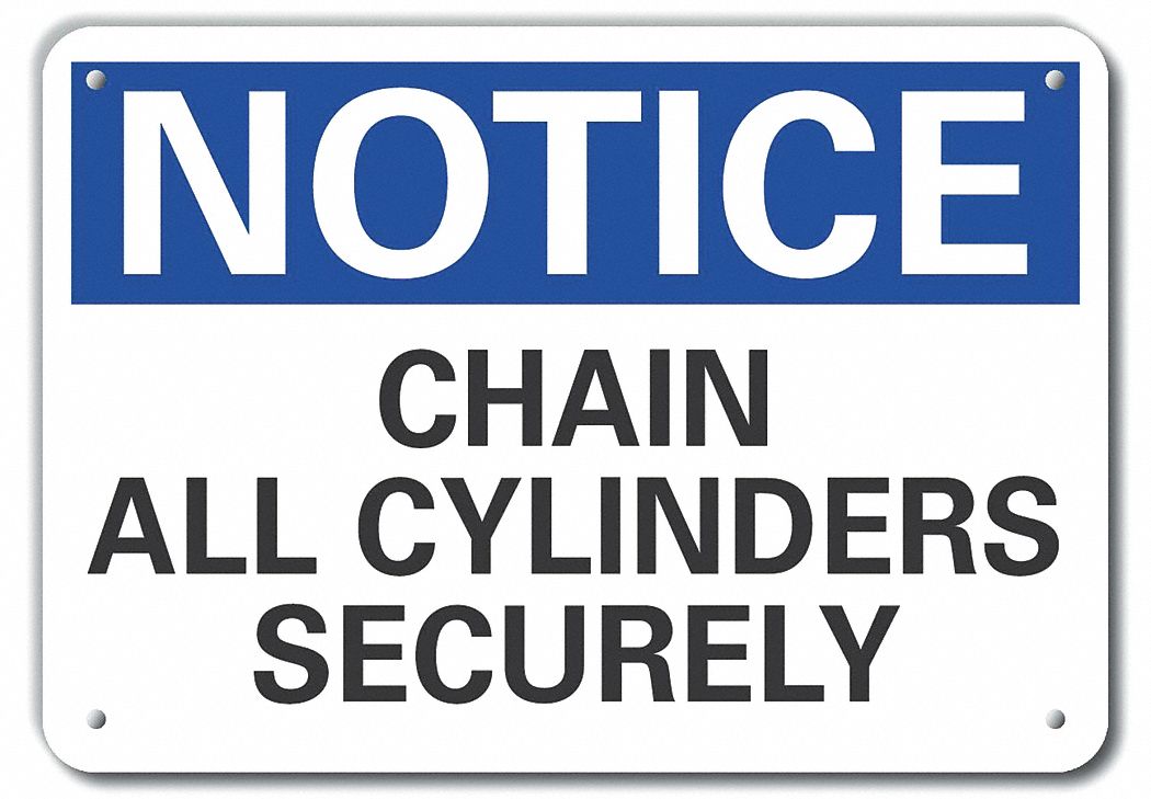Reflective  Cylinder Handling Notice Sign: Aluminum, Mounting Holes Sign Mounting, Engineer Grade
