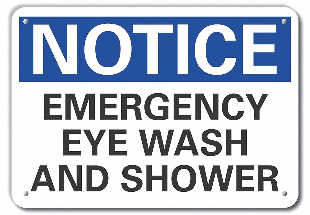 Reflective Eye Wash & Shower Notice Sign: Aluminum, Mounting Holes Sign Mounting, Engineer Grade