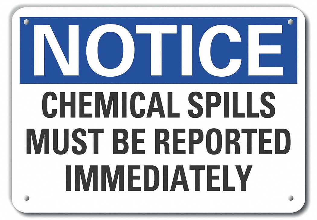 Reflective  Chemicals Notice Sign: Aluminum, Mounting Holes Sign Mounting, Engineer Grade