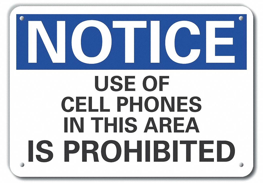 Reflective No Phones Notice Sign: Aluminum, Mounting Holes Sign Mounting, Engineer Grade, Notice