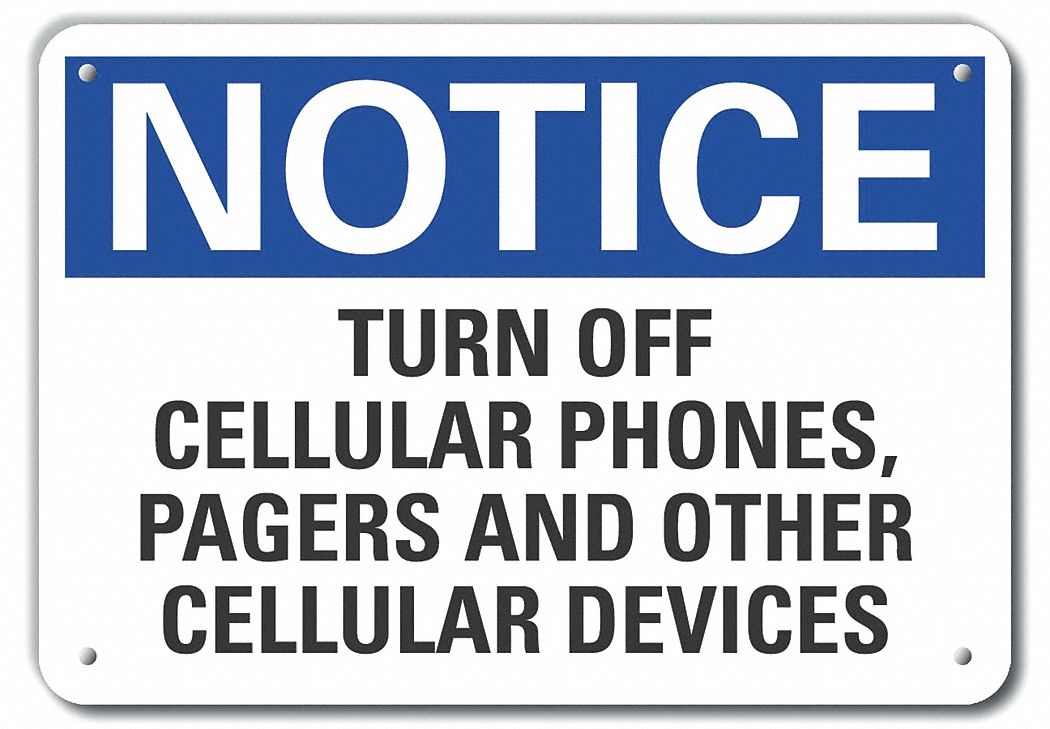 Plastic No Phones Notice Sign, 10x14in