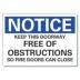 Notice: Keep This Doorway Free Of Obstructions So Fire Doors Can Close Signs