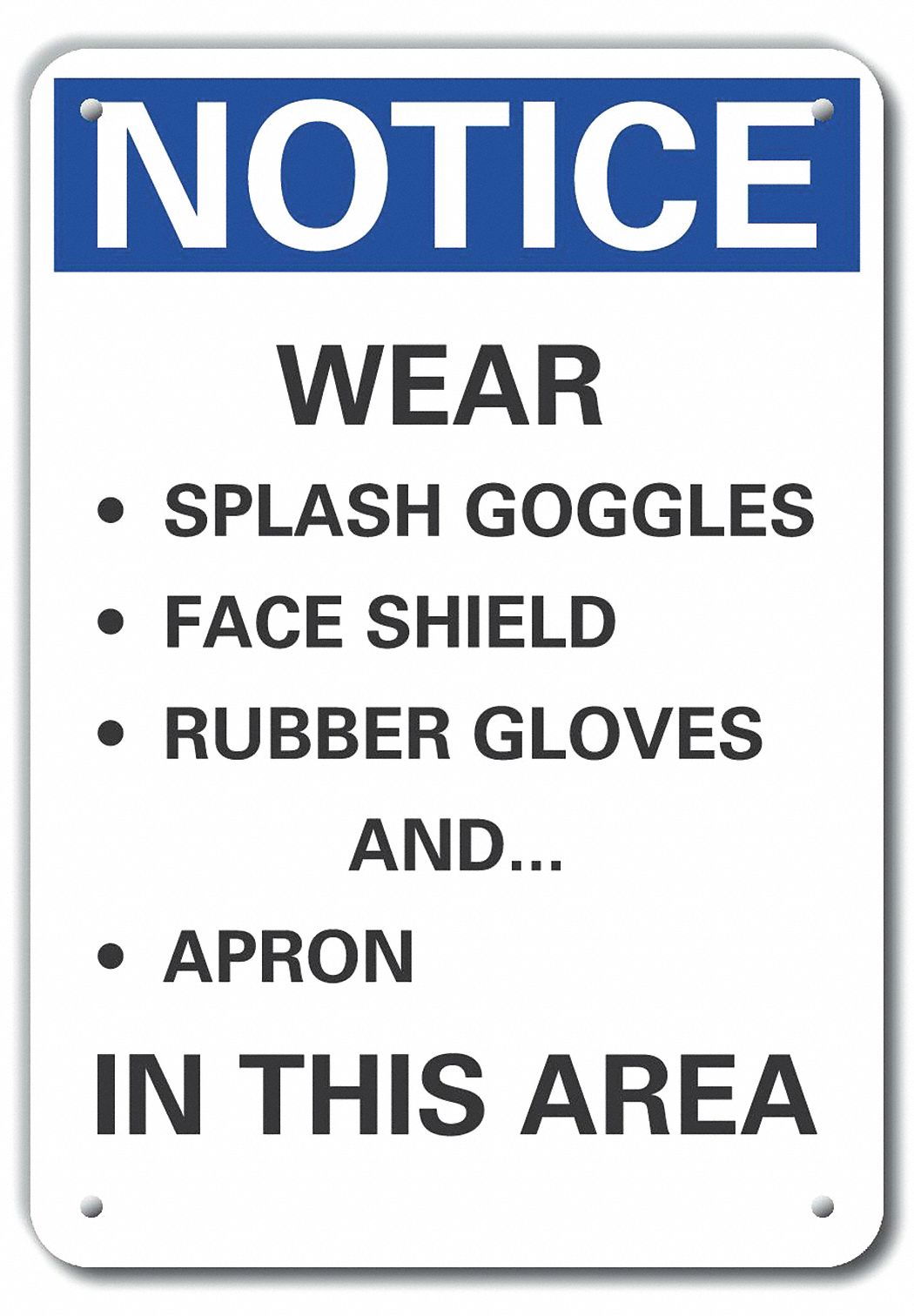 Reflective  Chemicals Notice Sign: Aluminum, Mounting Holes Sign Mounting, Engineer Grade