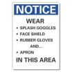 Notice: Wear Splash Goggles Face Shield Rubber Gloves And Apron In This Area Signs