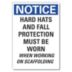Notice: Hard Hats And Fall Protection Must Be Worn When Working On Scaffolding Signs